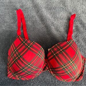 Victoria’s Secret T-Shirt Push Up Full Coverage Plaid Red Bra Size 36DD